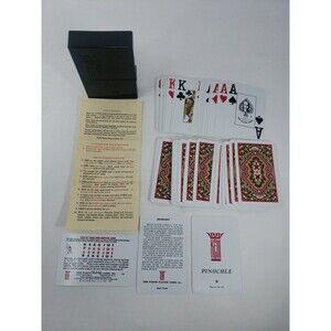 KEM VTG 1986 Pinochle Playing Cards Plastic Case Complete Red Paisley Excellent